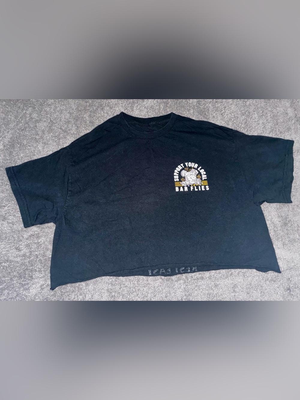Support Your Local Barflies Black Graphic Crop Tee M bartender top